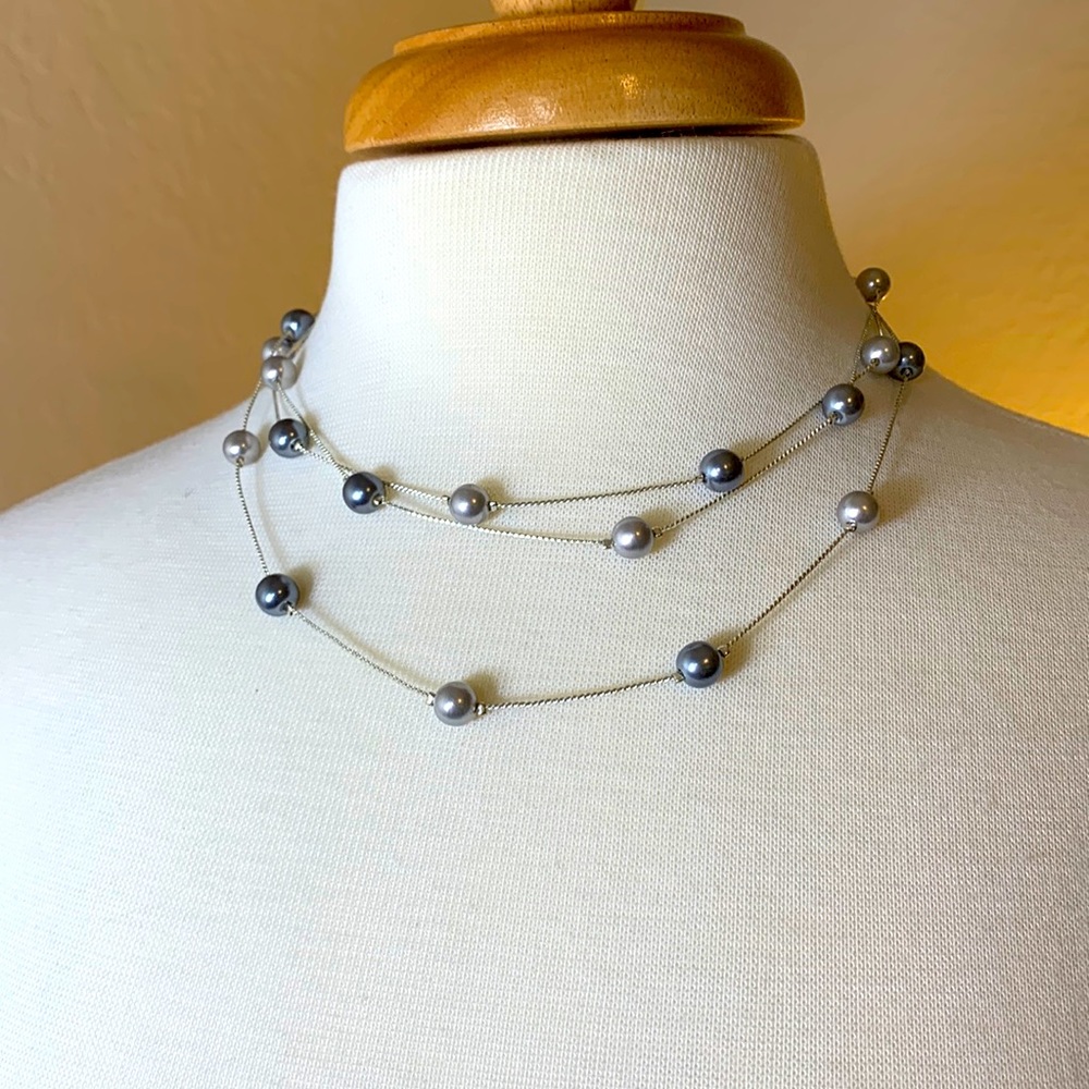 Two Tone Silver Bead Necklace and Earrings